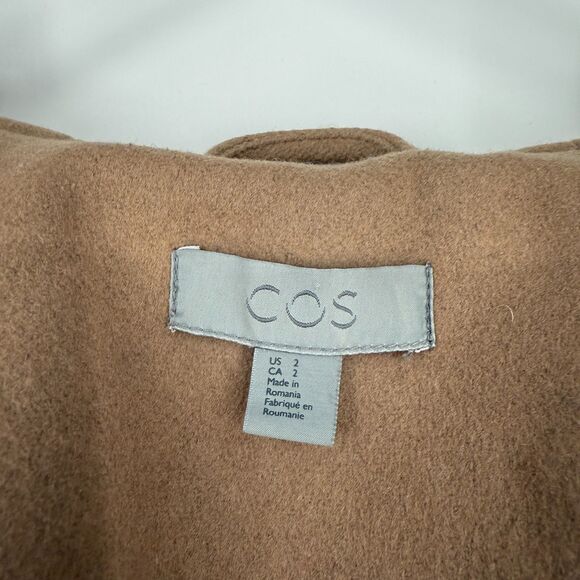COS Wool Cashmere Jacket Coat Zip Long Trench Old Money Camel Brown City Size 2 - Picture 5 of 16
